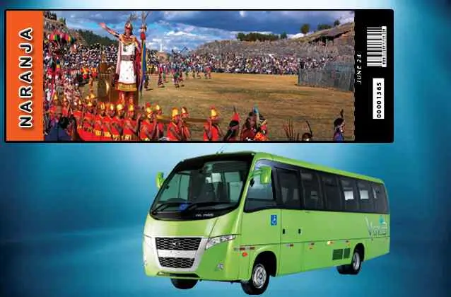 Boleto Inti Raymi 2026. Sección naranja + autobús turístico