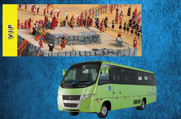 Billet pour Inti Raymi 2026. Section jaune + bus touristique.